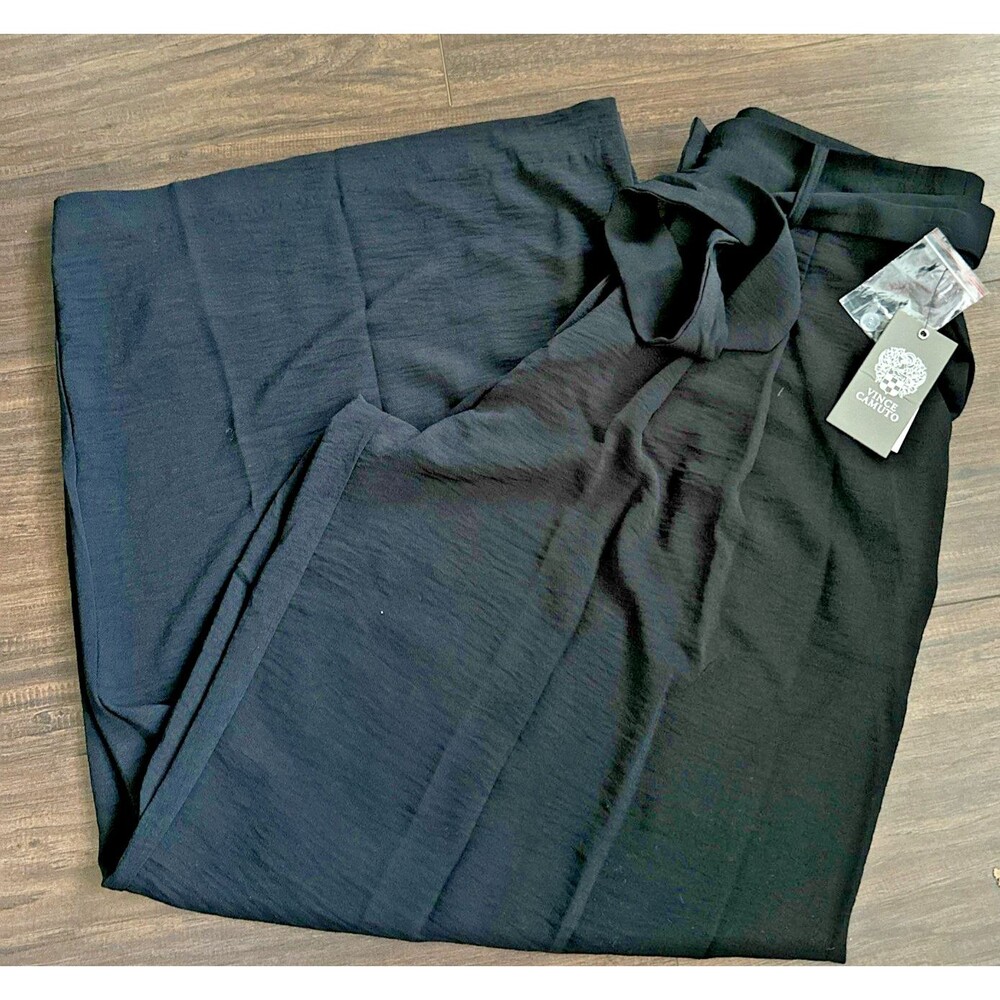 Vince Camuto Women's High-Rise Wide Leg Tie-Belt Pleated Trousers Pants Black 10 - Picture 5 of 7